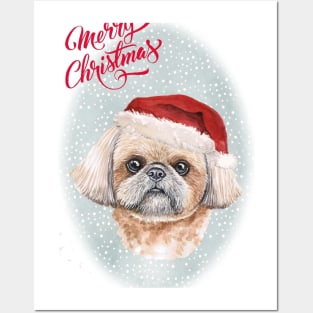 Shih Tzu Merry Christmas Santa Dog Posters and Art